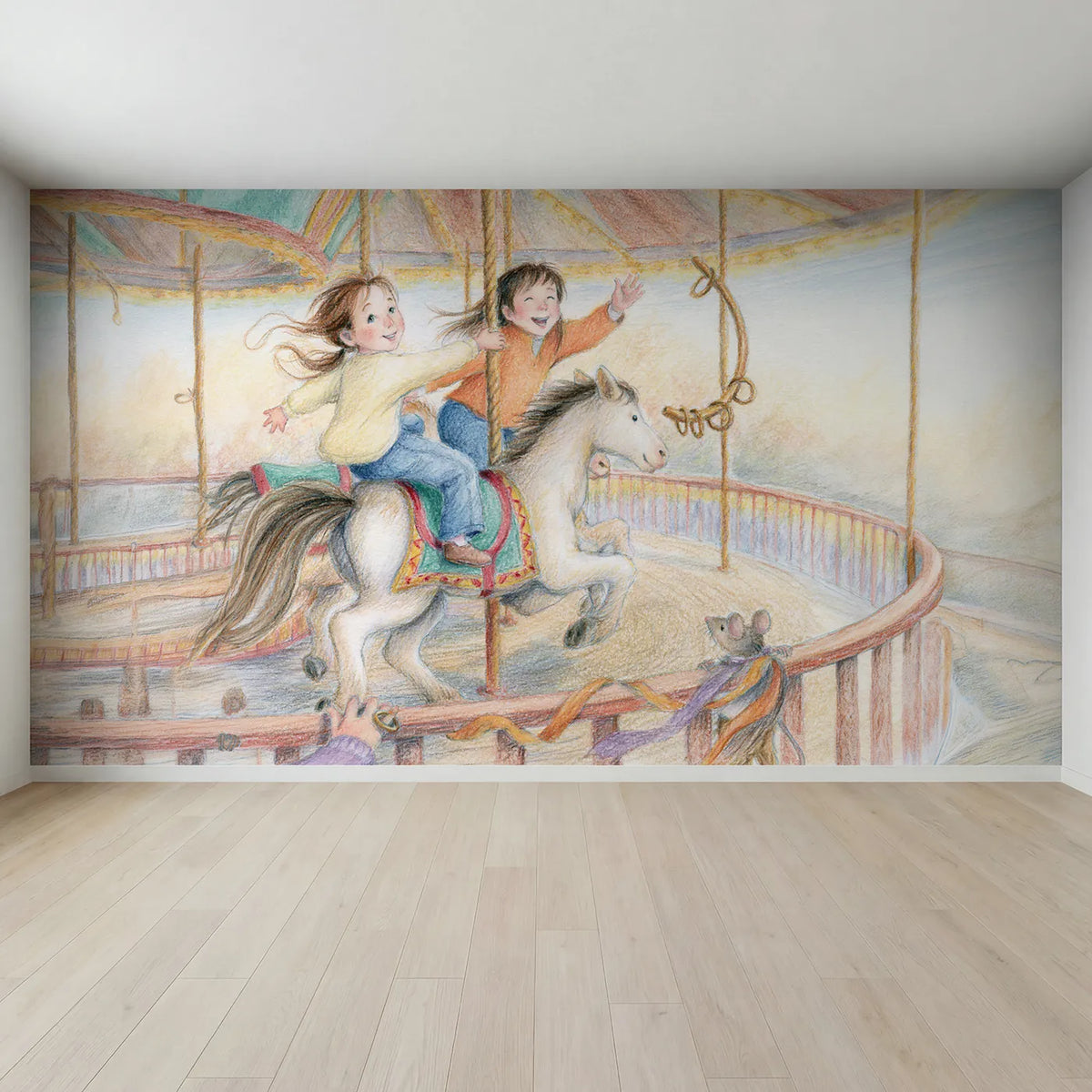 Full view of Catching the Brass Ring Wallpaper Mural by Whimsy Tots