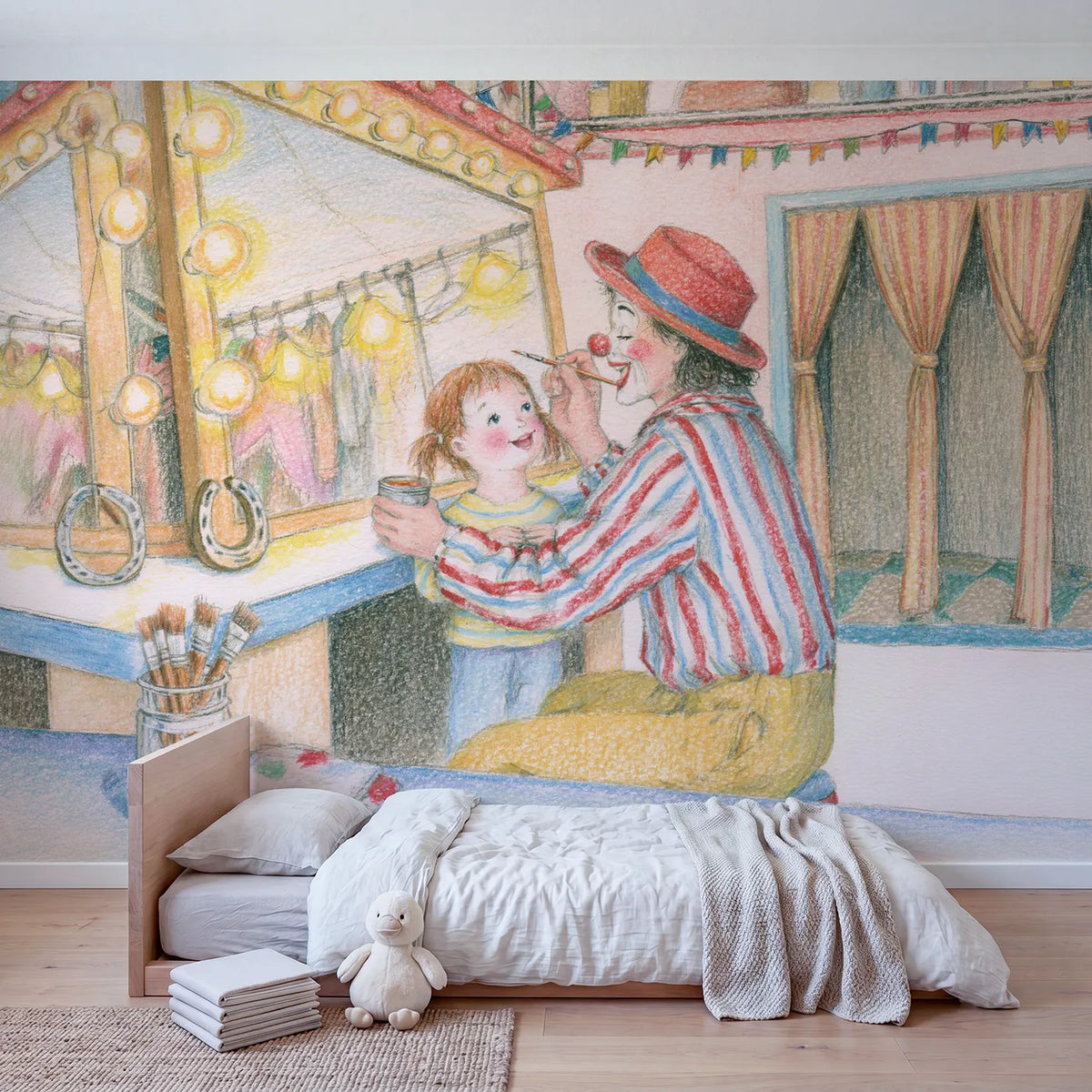 The Dressing Mirror Wallpaper Mural in playroom setting by Whimsy Tots
