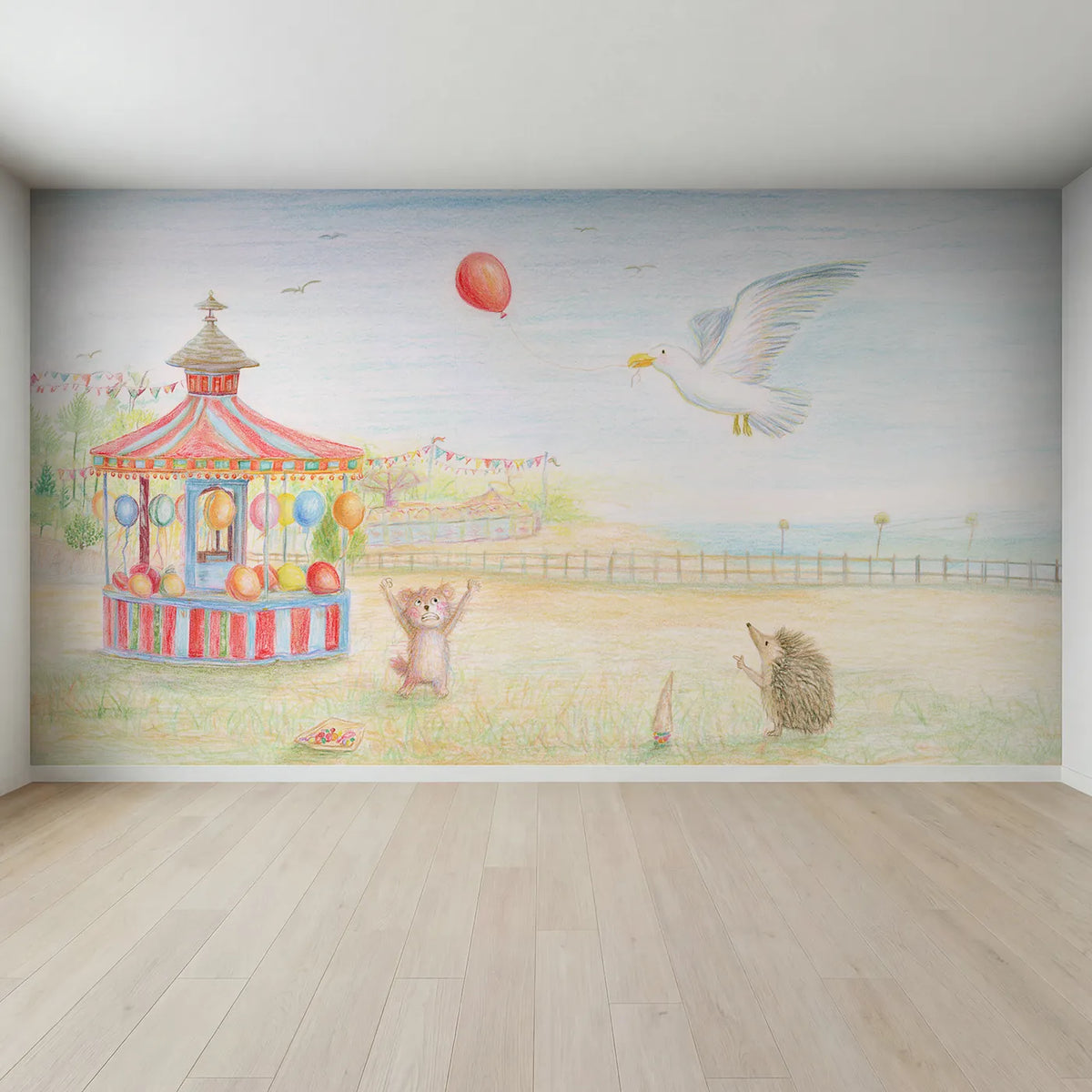 Full view of The Escaped Balloon Wallpaper Mural by Whimsy Tots
