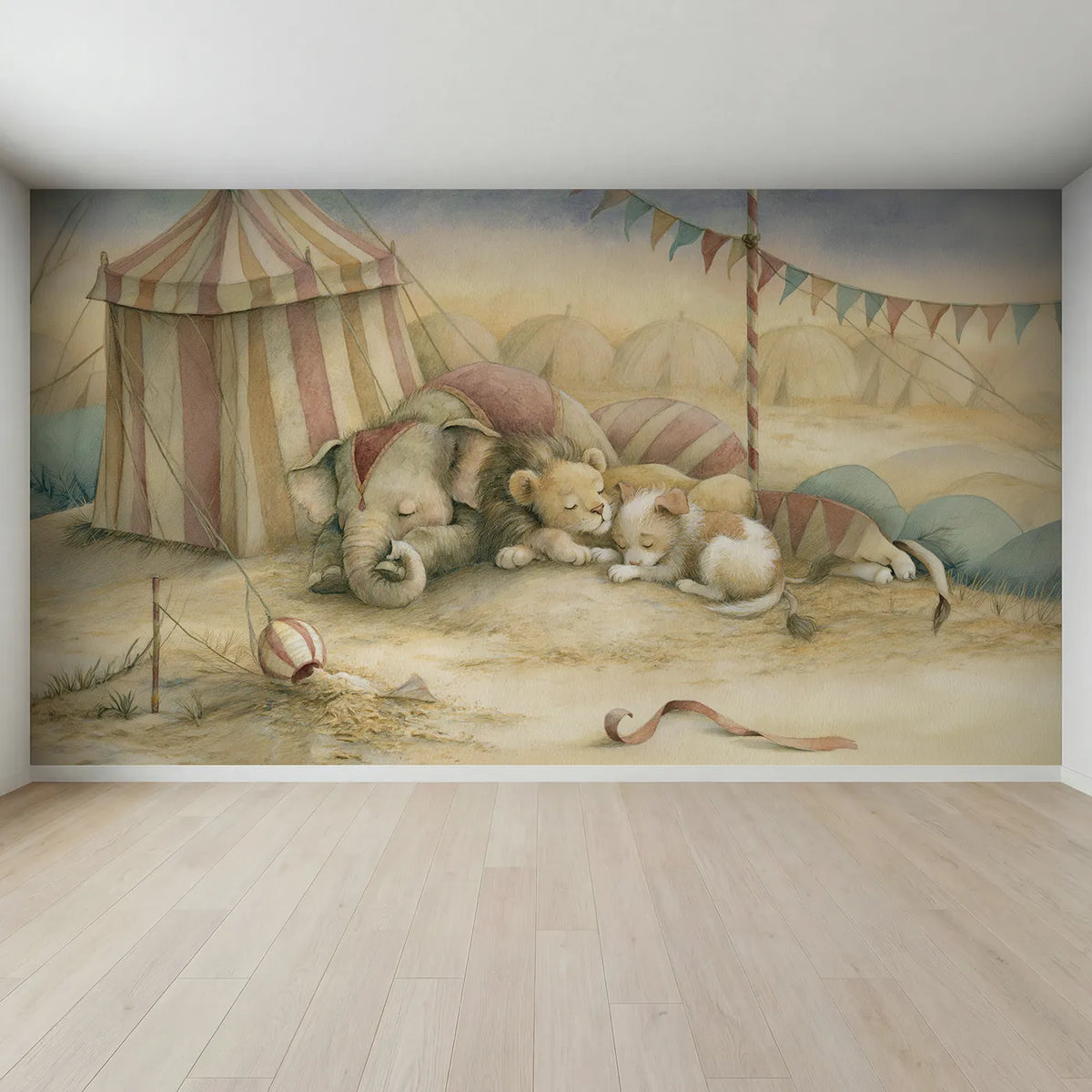 Full view of Goodnight Circus Friends Wallpaper Mural by Whimsy Tots