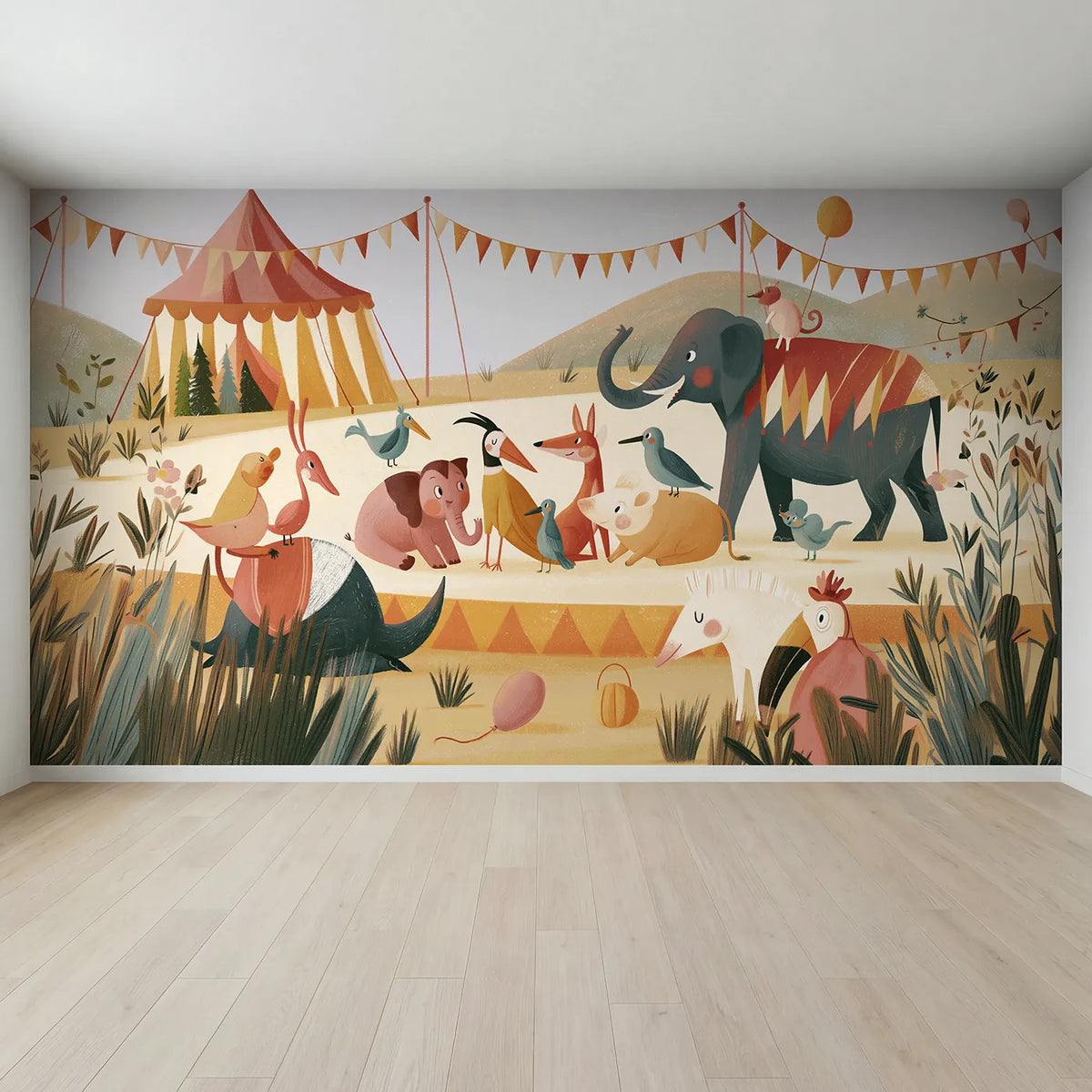 Full view of Folk Circus Big Top Day Wallpaper Mural by Whimsy Tots