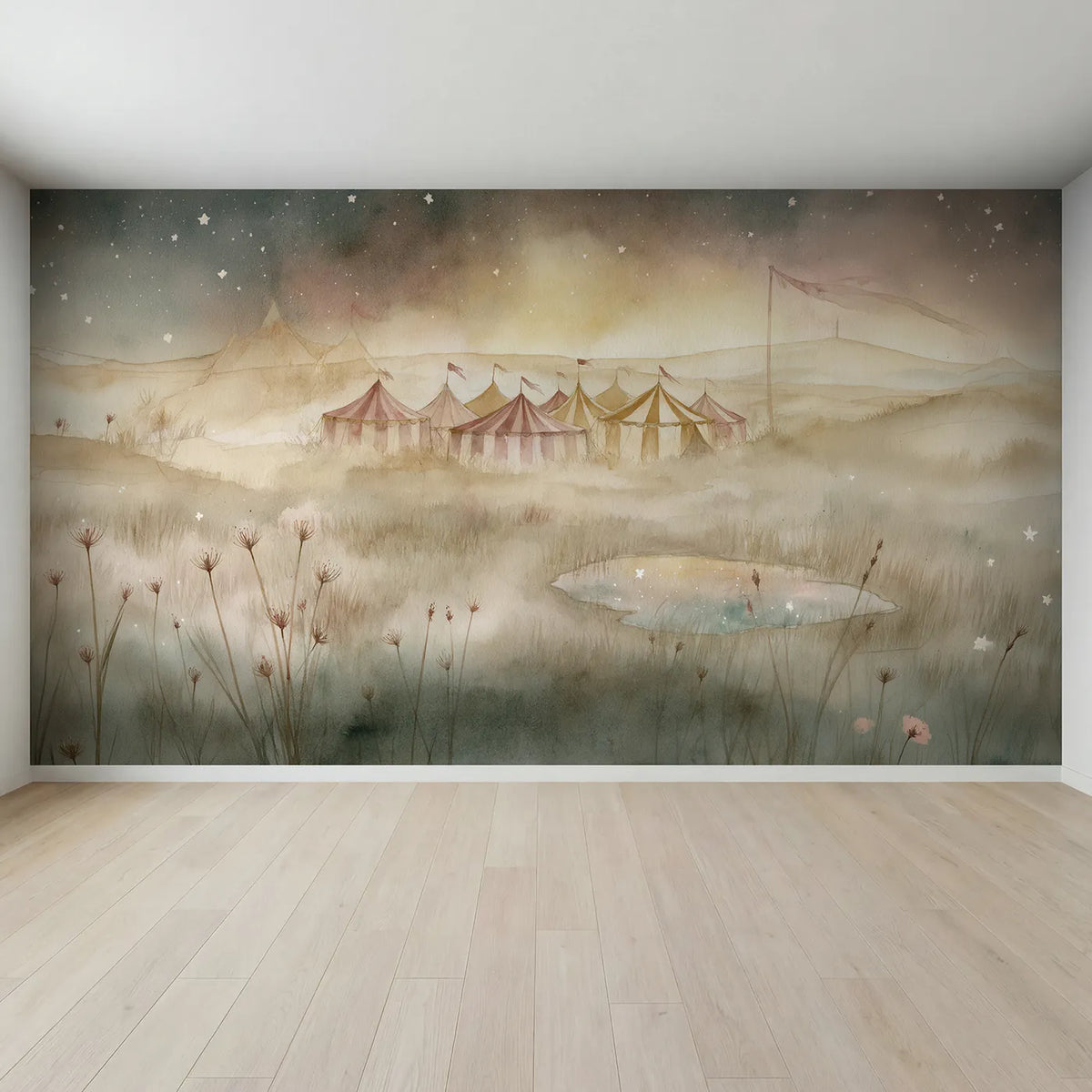 Full view of Circus Star Night Wallpaper Mural by Whimsy Tots