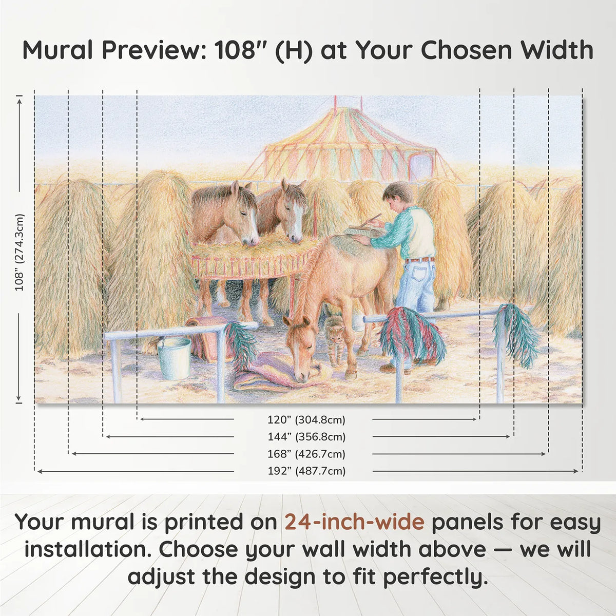 Panel layout and dimensions for After the Show Wallpaper Mural by Whimsy Tots