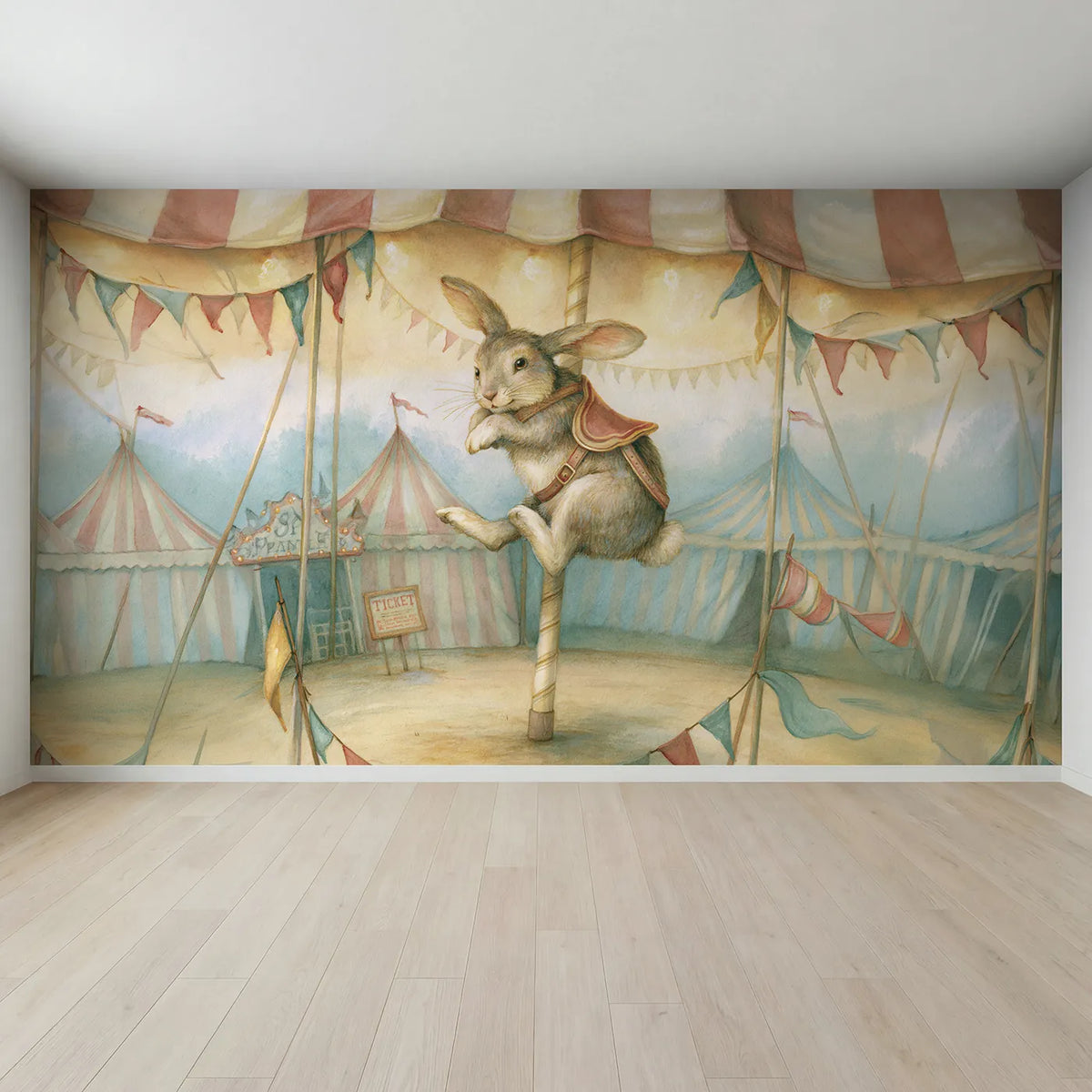 Full view of Carousel Bunny Ride Wallpaper Mural by Whimsy Tots