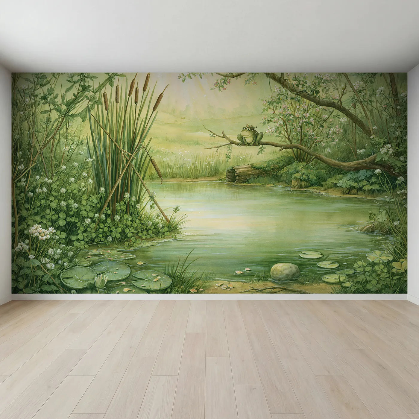 Full view of Frog Pond Adventure Wallpaper Mural by Whimsy Tots