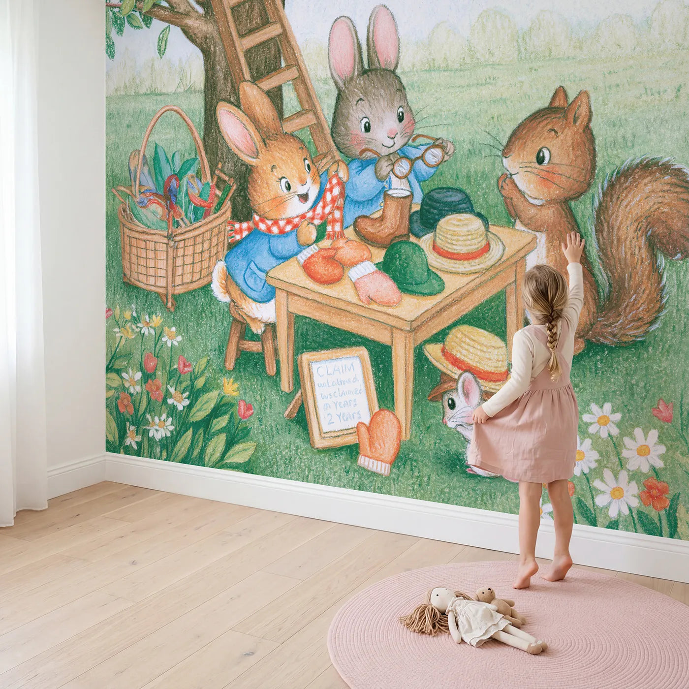 Child in nursery with The Lost Property Table Wallpaper Mural by Whimsy Tots
