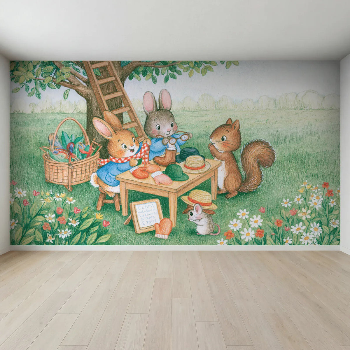Full view of The Lost Property Table Wallpaper Mural by Whimsy Tots