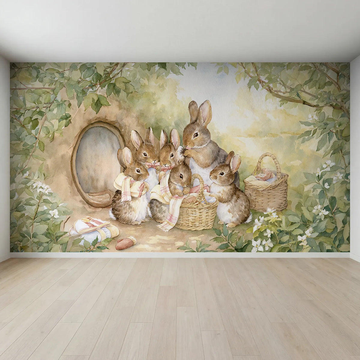 Full view of Ready for the Outing Wallpaper Mural by Whimsy Tots