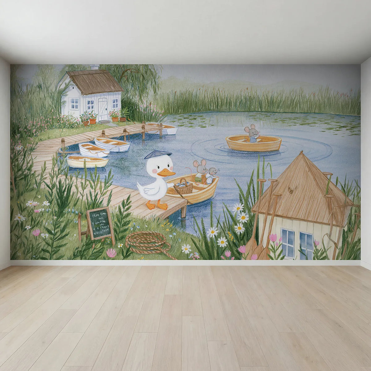 Full view of The Boat Hire Jetty Wallpaper Mural by Whimsy Tots