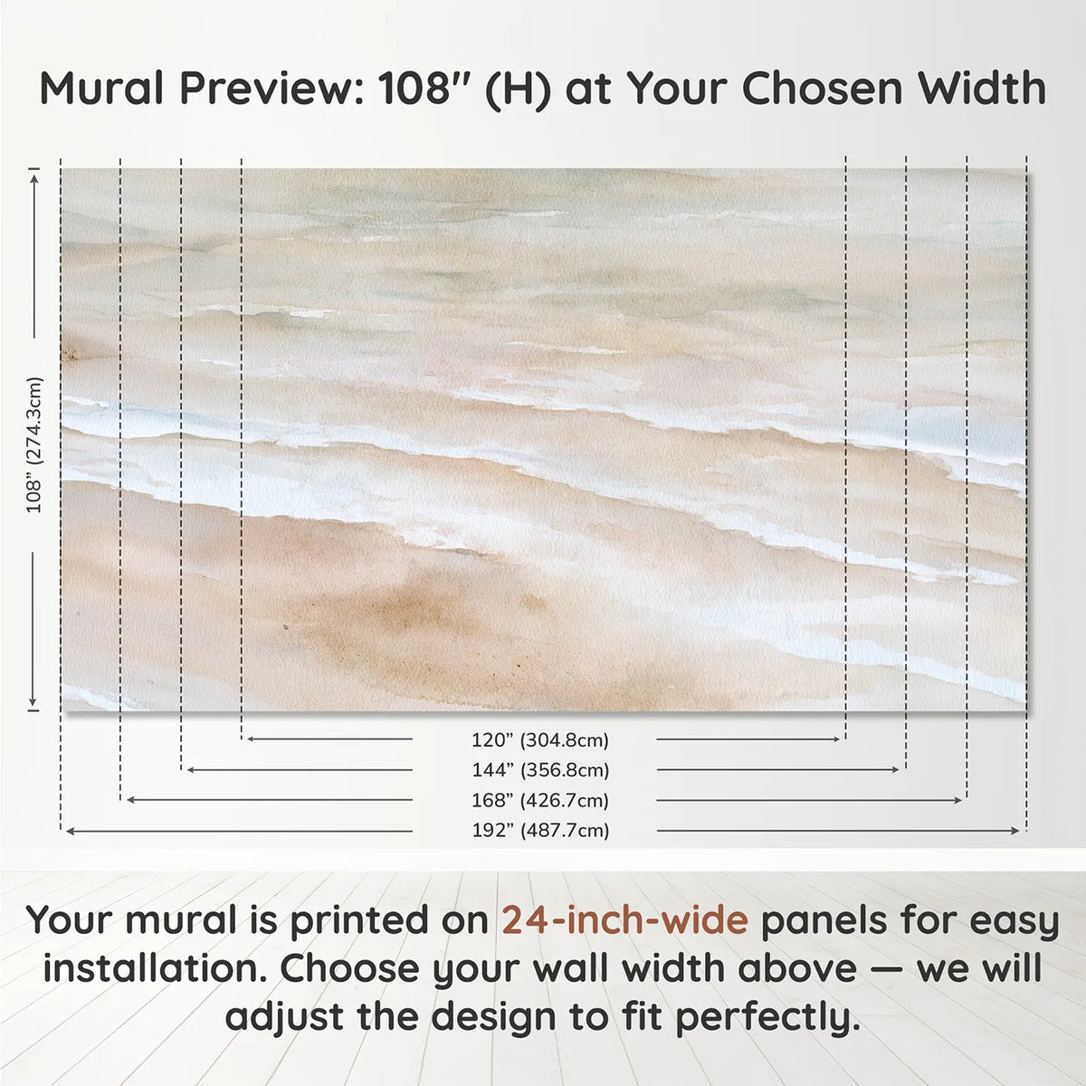 Panel layout and dimensions for Settled Pigment Wallpaper Mural by Whimsy Tots