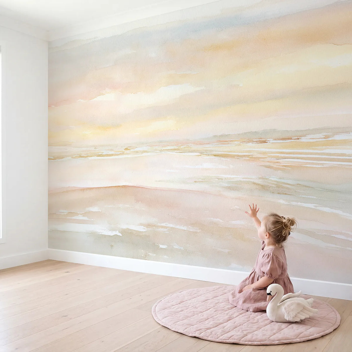 Child in nursery with Far and Near Wallpaper Mural by Whimsy Tots