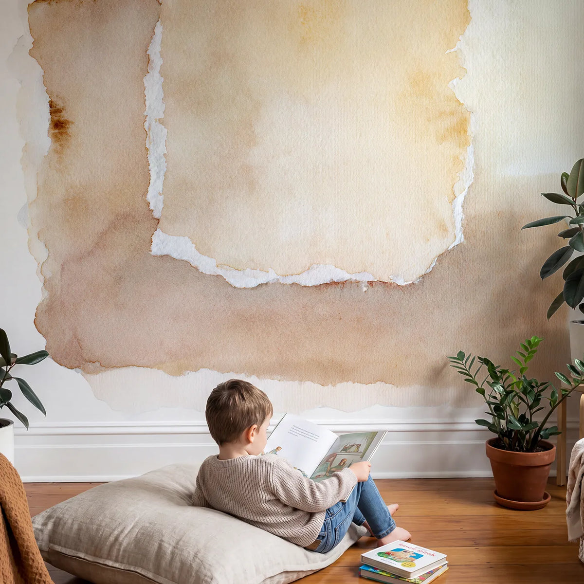 Child in nursery with Torn Edge Wallpaper Mural by Whimsy Tots
