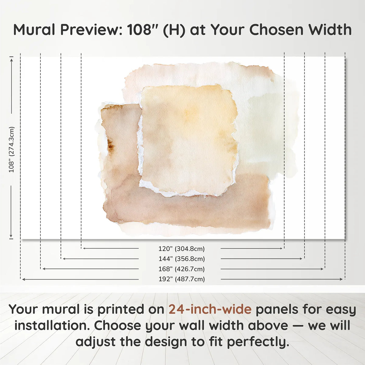 Panel layout and dimensions for Torn Edge Wallpaper Mural by Whimsy Tots