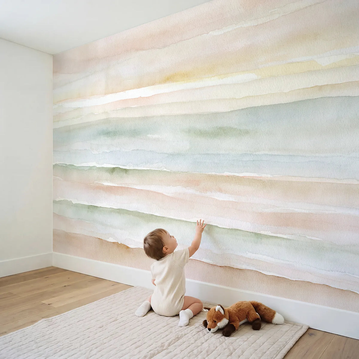 Child in nursery with Woven Bands Wallpaper Mural by Whimsy Tots