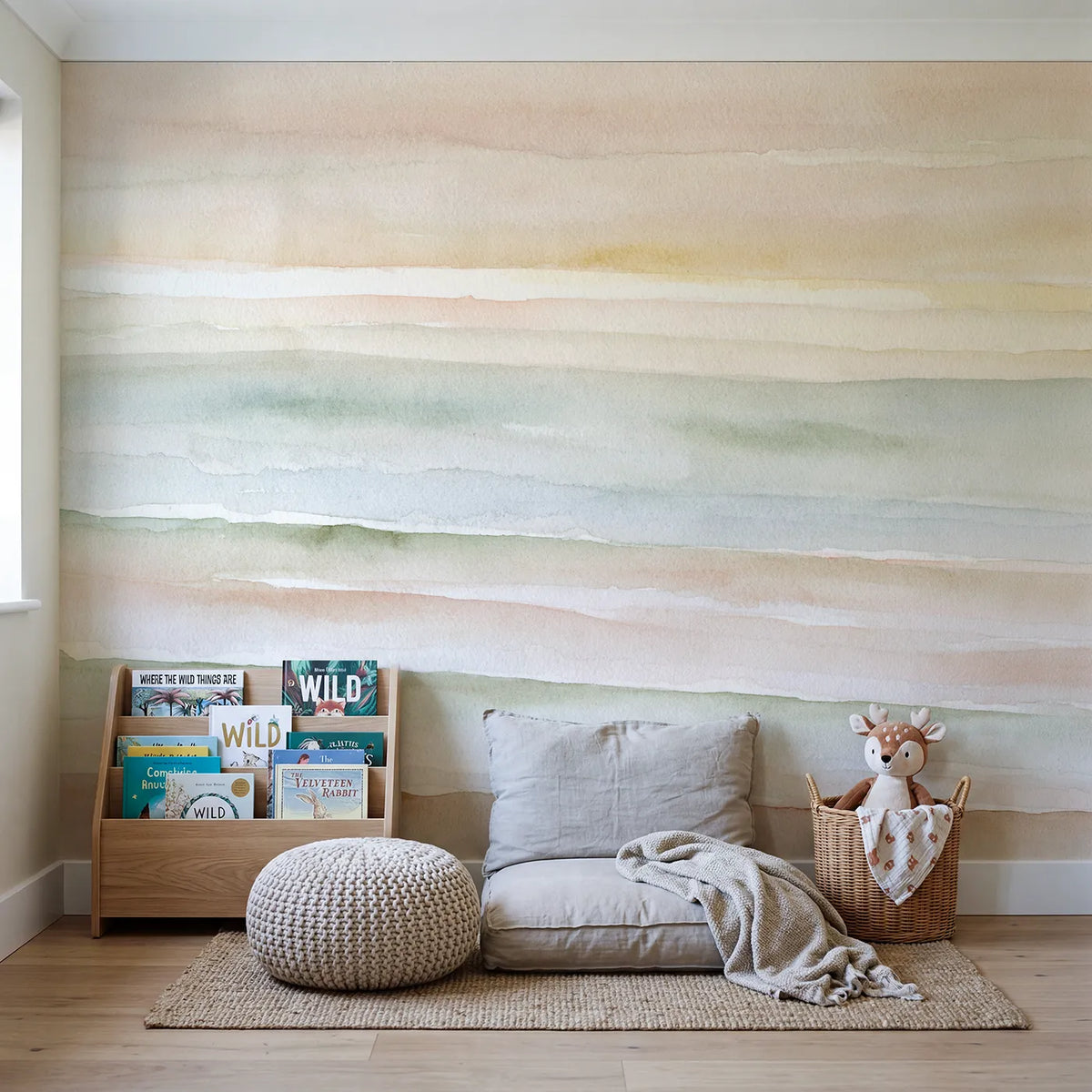 Woven Bands Wallpaper Mural in playroom setting by Whimsy Tots