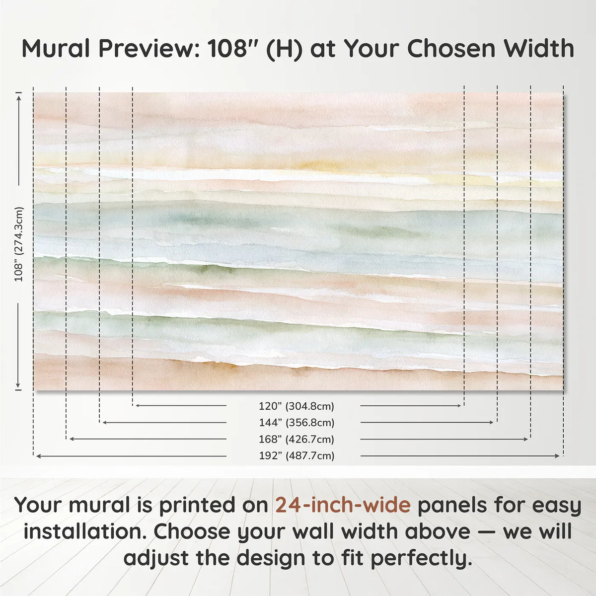 Panel layout and dimensions for Woven Bands Wallpaper Mural by Whimsy Tots