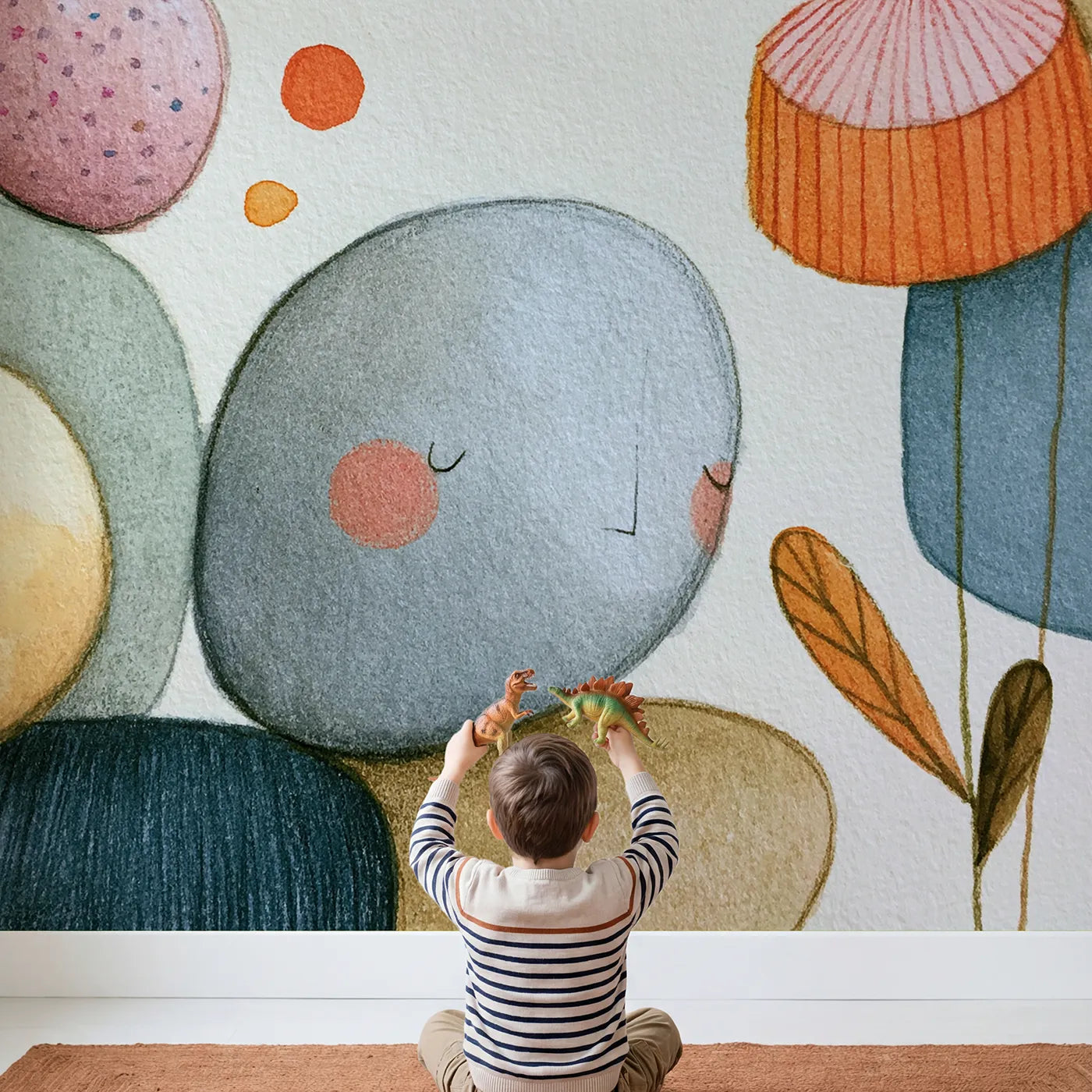 Child in nursery with Soft Contour Wallpaper Mural by Whimsy Tots