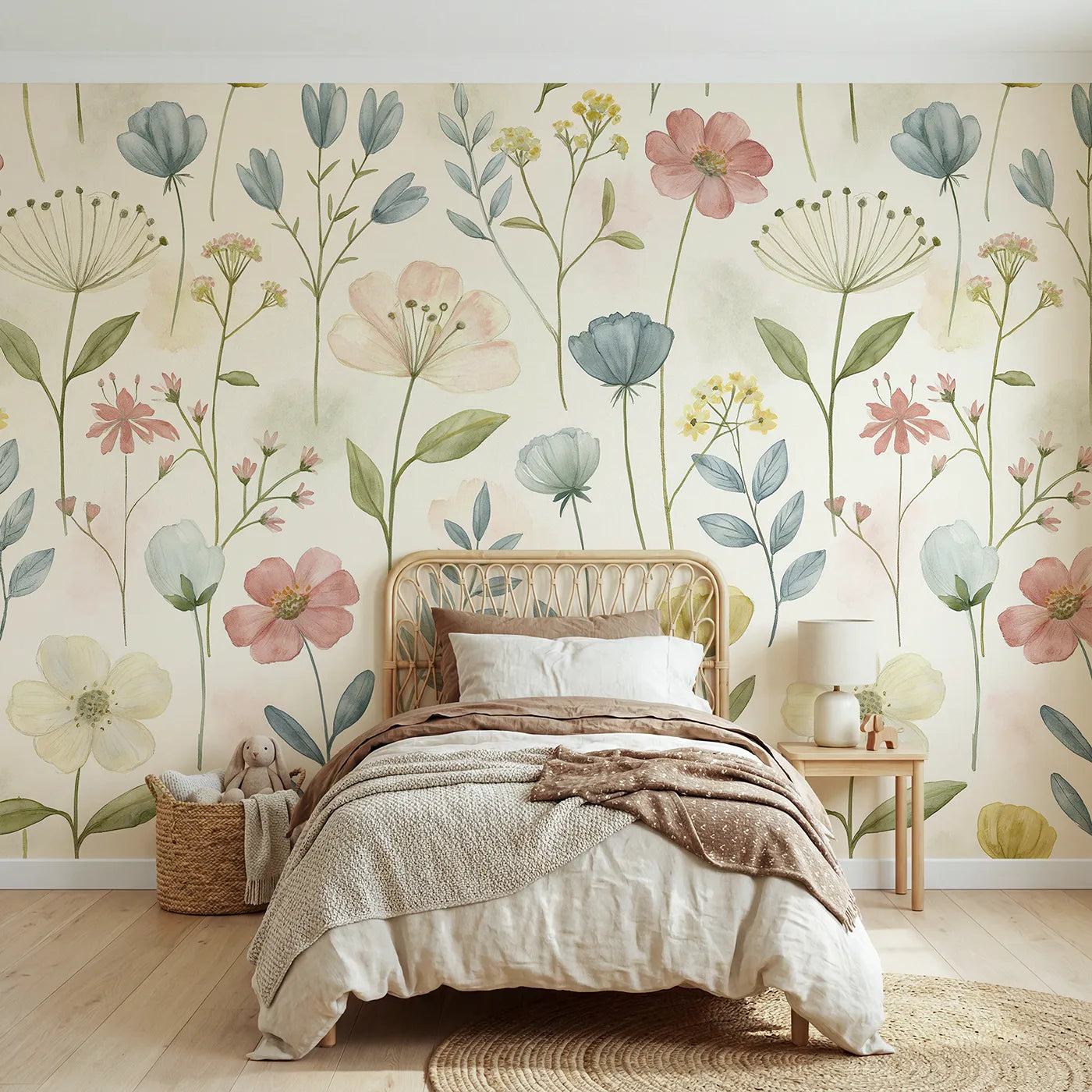 Colored pencil wall mural of hushed wandering lines on warm putty by Whimsy Tots