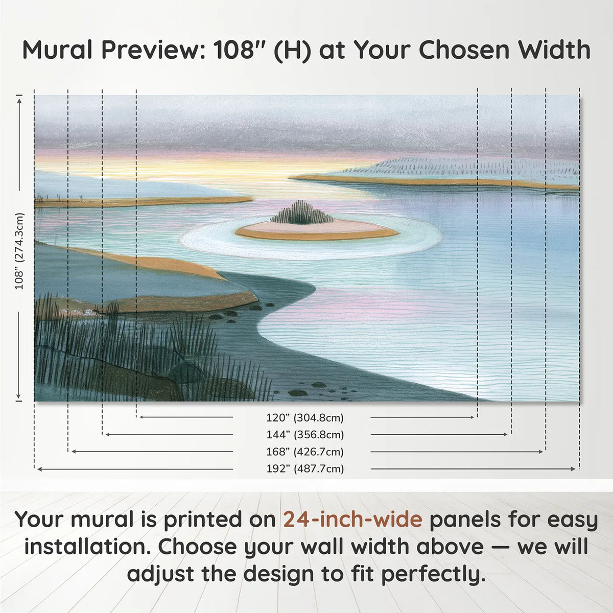 Panel layout and dimensions for Tonal Lines Wallpaper Mural by Whimsy Tots