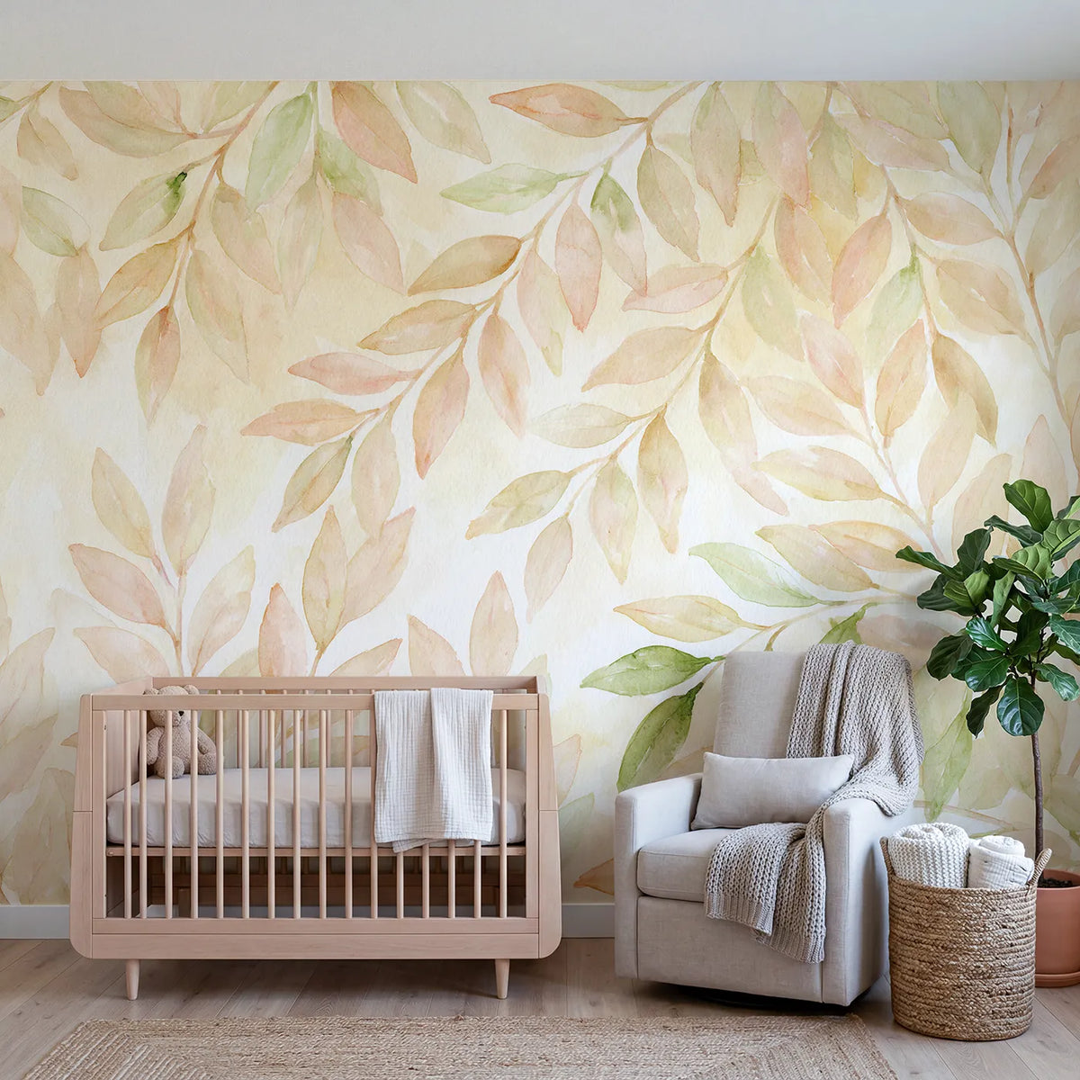 Watercolor scattered brush marks across a graded field, mural for a playroom by Whimsy Tots
