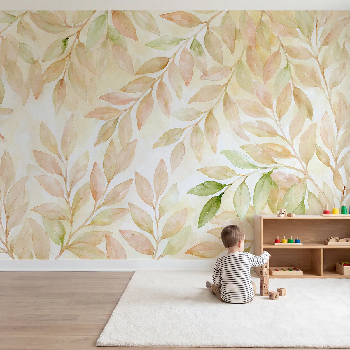 Child in nursery with Dropped Marks Wallpaper Mural by Whimsy Tots