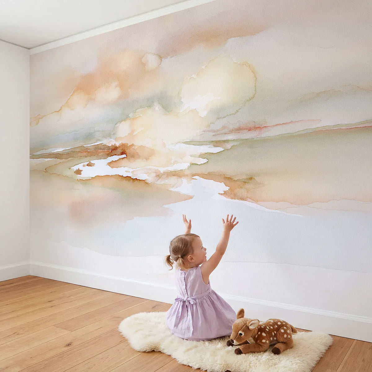 Child in nursery with Single Form Wallpaper Mural by Whimsy Tots
