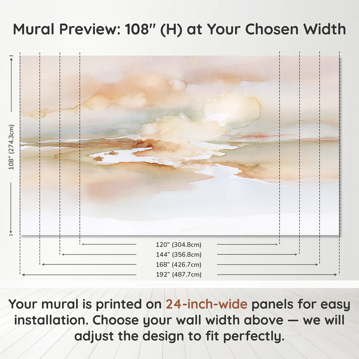 Panel layout and dimensions for Single Form Wallpaper Mural by Whimsy Tots