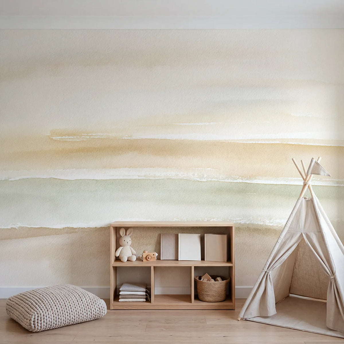 Sanded Horizon Wallpaper Mural in playroom setting by Whimsy Tots