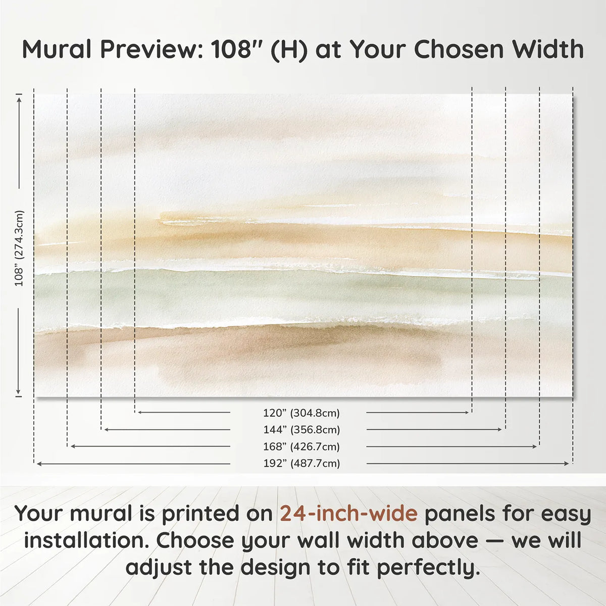 Panel layout and dimensions for Sanded Horizon Wallpaper Mural by Whimsy Tots