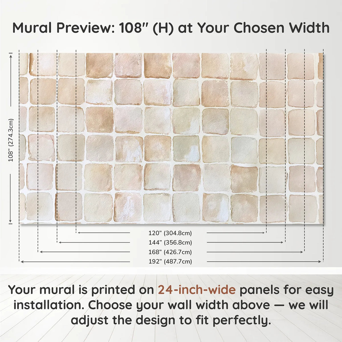 Panel layout and dimensions for Pressed Grid Wallpaper Mural by Whimsy Tots