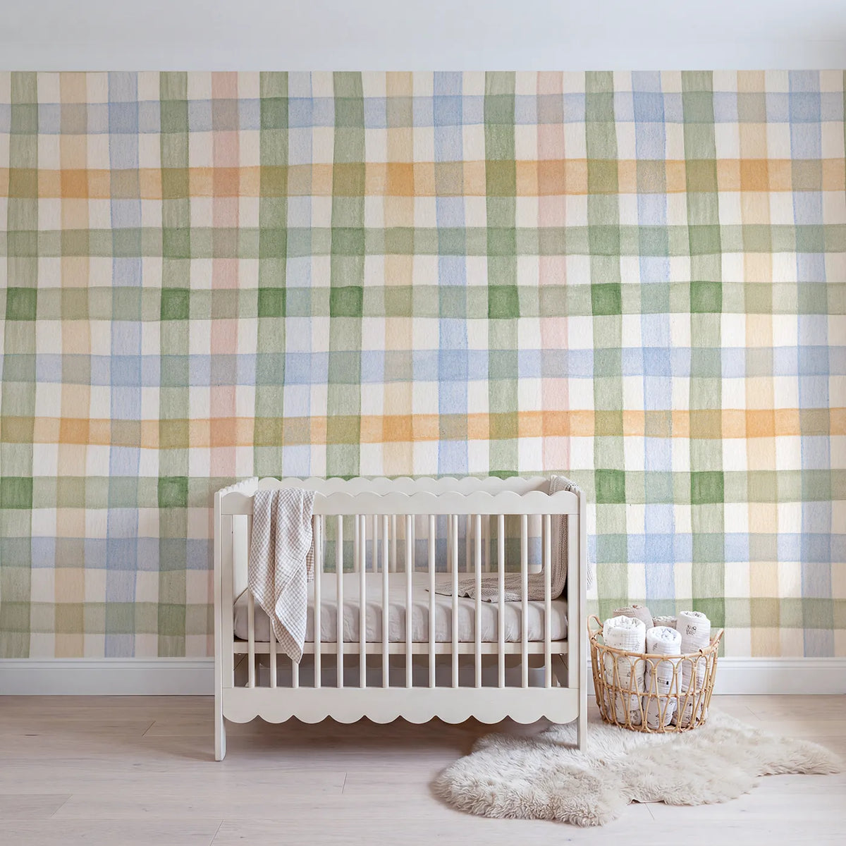 Colored Pencil crossing warp and weft stripes, mural for a kids room by Whimsy Tots