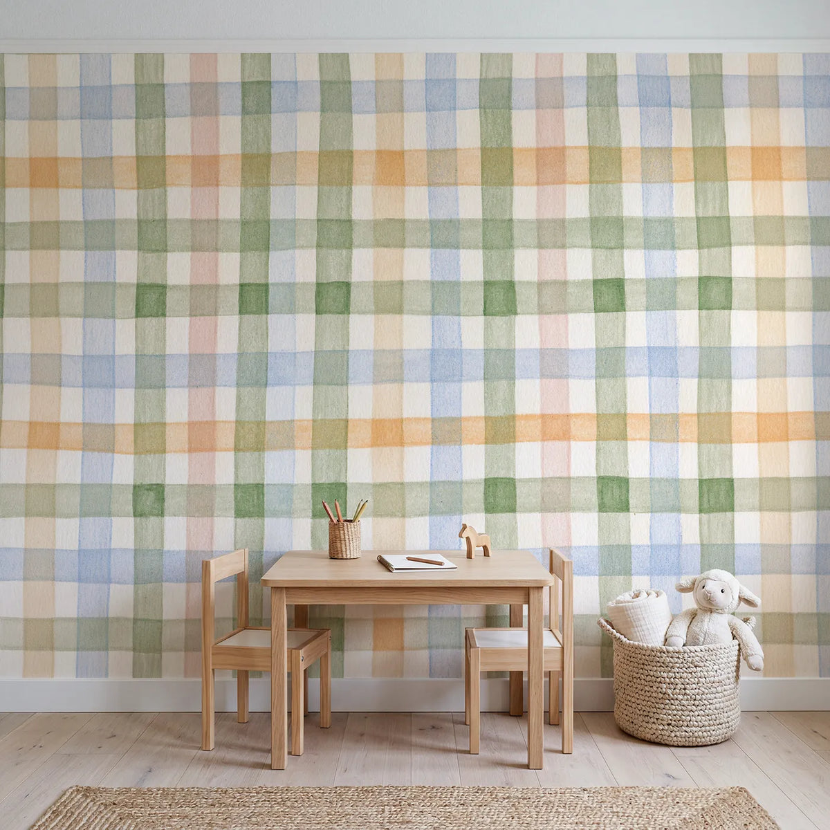 Crossing Stripes Wallpaper Mural in playroom setting by Whimsy Tots