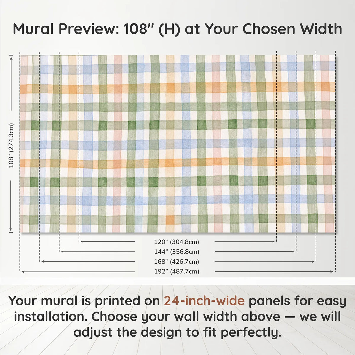 Panel layout and dimensions for Crossing Stripes Wallpaper Mural by Whimsy Tots