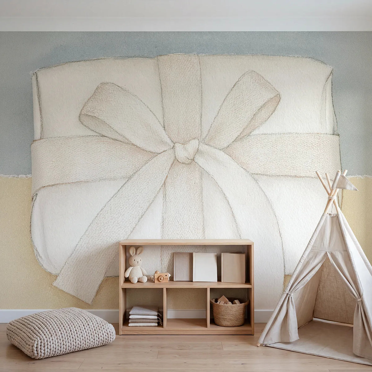 The Wrapped Ribbon Wallpaper Mural in playroom setting by Whimsy Tots