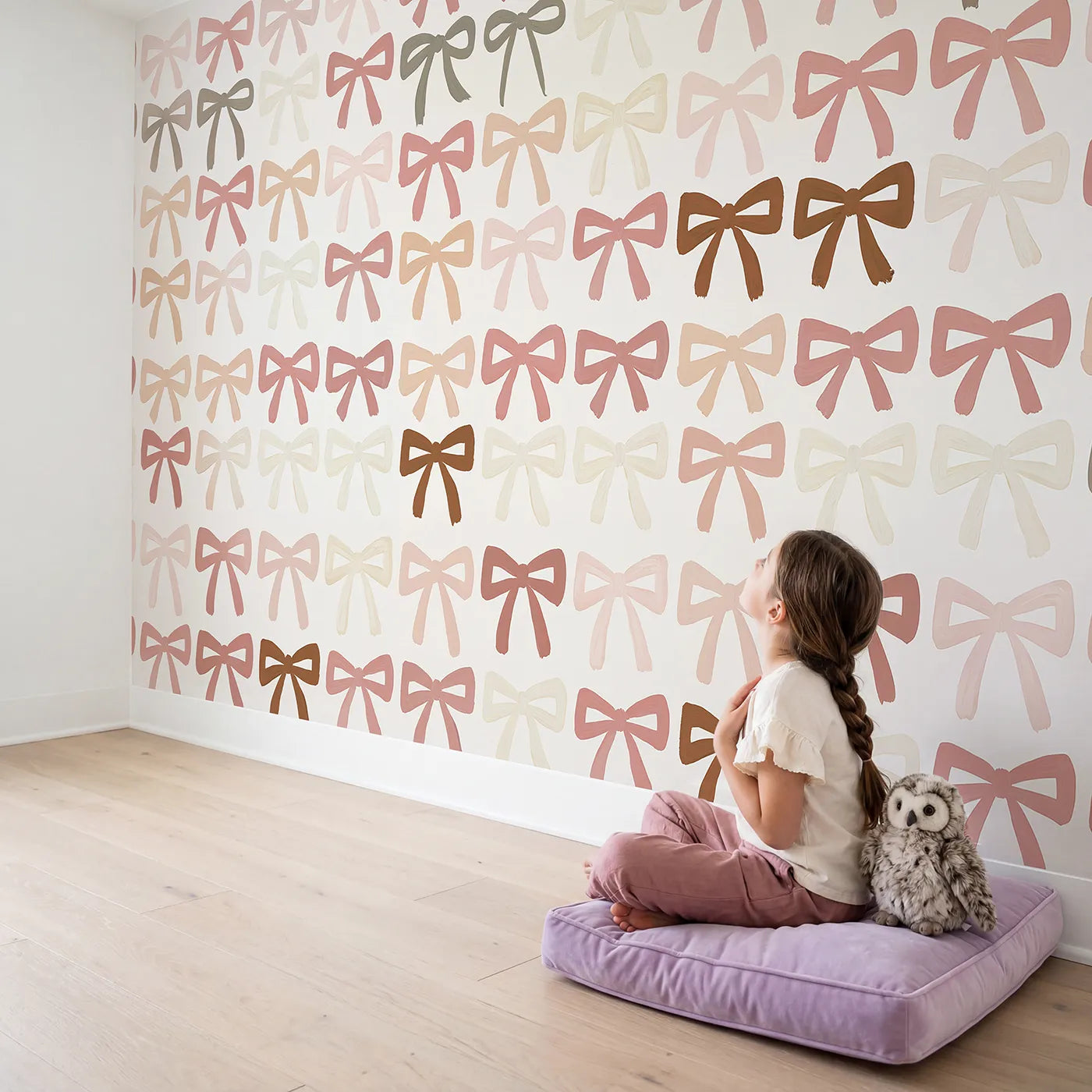 Child in nursery with Folk Bows Wallpaper Mural by Whimsy Tots