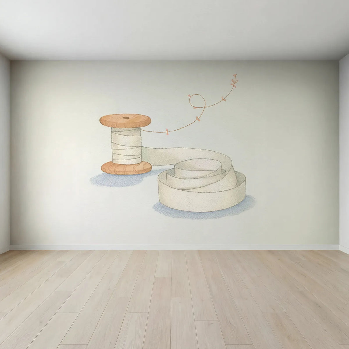 Full view of The Ribbon Spool Wallpaper Mural by Whimsy Tots