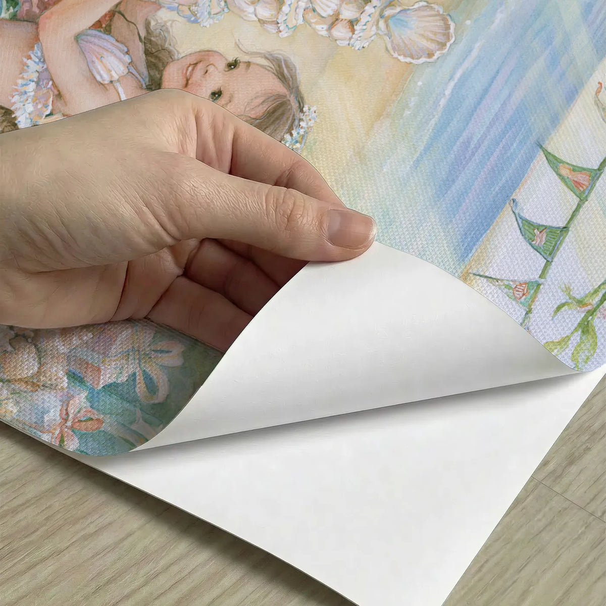 Peel-and-stick detail of Mermaid Birthday Reef Wallpaper Mural by Whimsy Tots