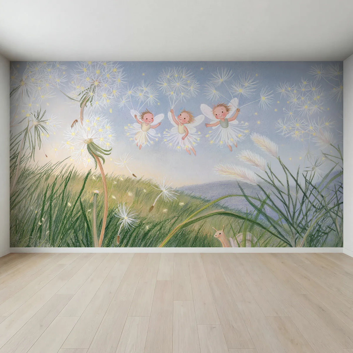 Full view of Fairy Seed Balloonists Wallpaper Mural by Whimsy Tots