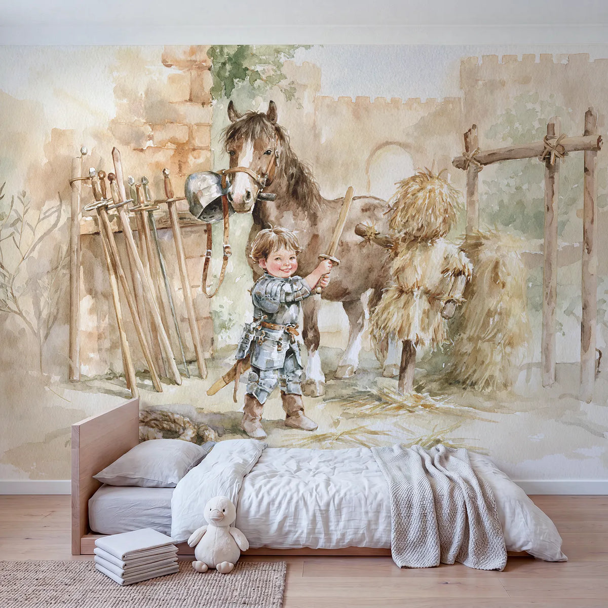 Knight Training Morning Wallpaper Mural in playroom setting by Whimsy Tots