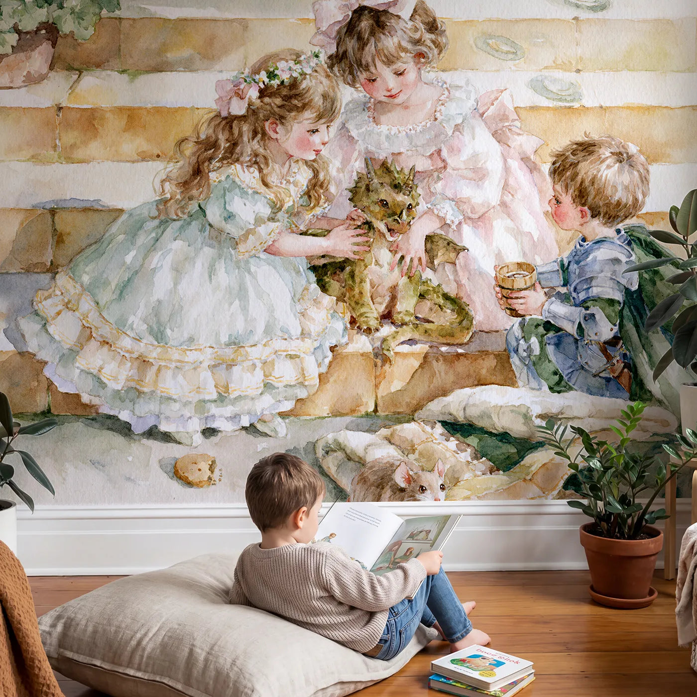 Child in nursery with Dragon Hiccup Helpers Wallpaper Mural by Whimsy Tots
