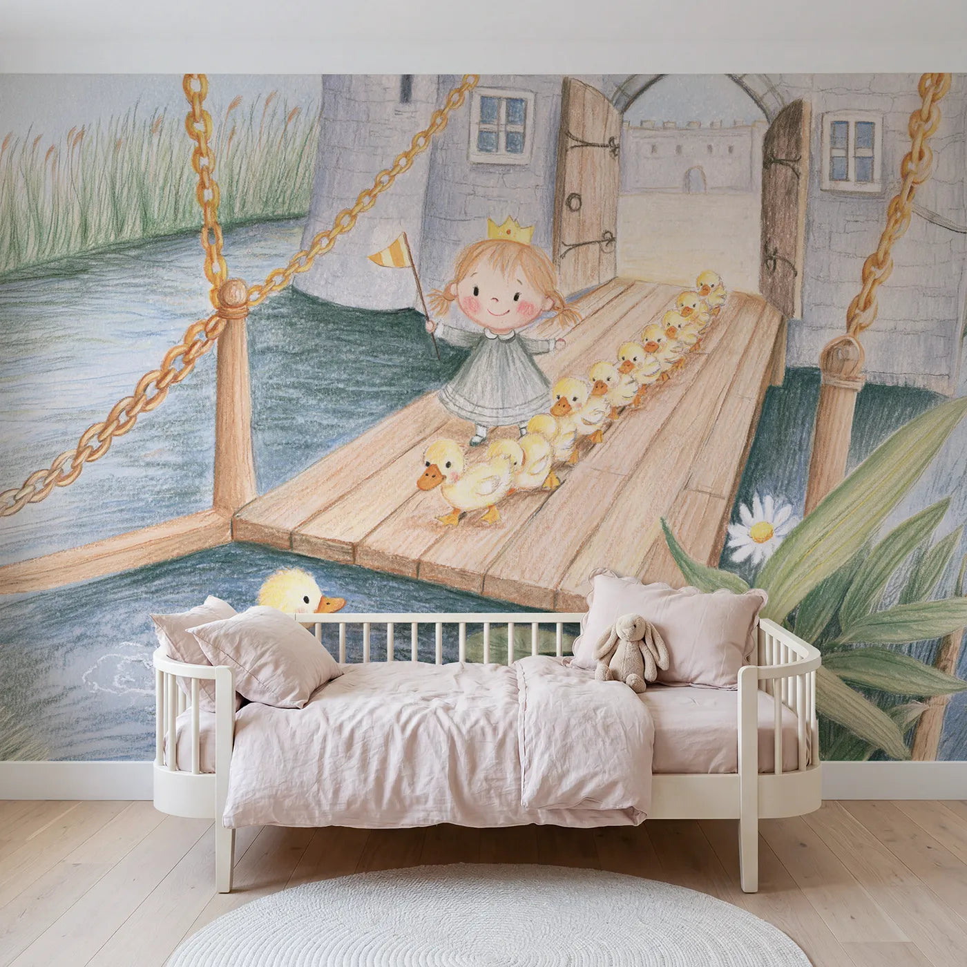 Colored Pencil princess leading a duckling march, mural for a girls room by Whimsy Tots