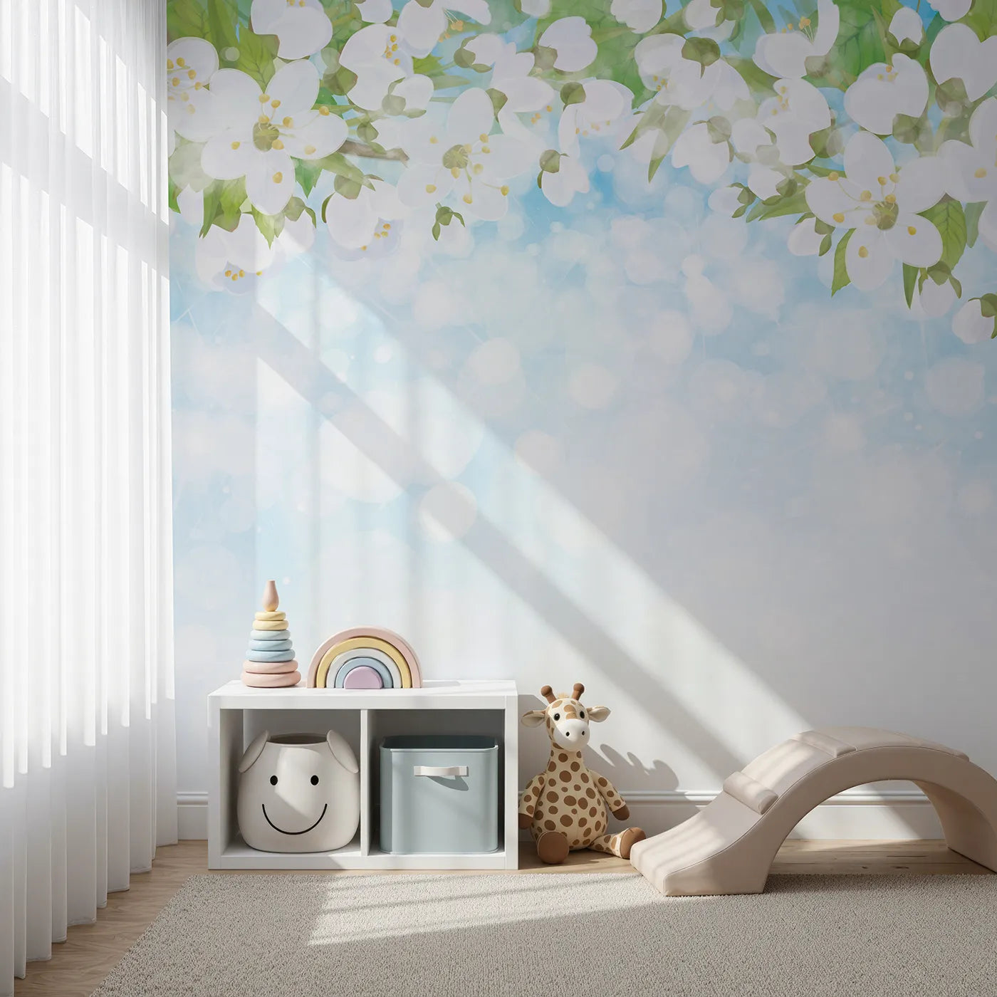 Front view of Whimsy Tots' Spring Blossom Sky Wall Mural