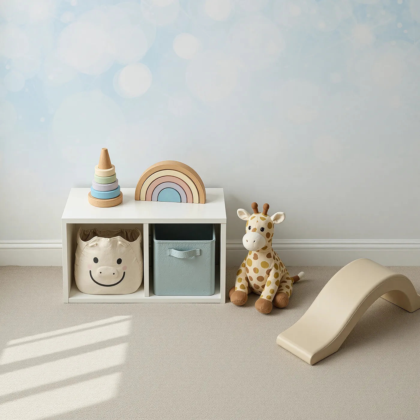 Top-down view of Whimsy Tots' Spring Blossom Sky Wall Mural (Turn Their Room into a Breath of Fresh Air).Gender-Neutral