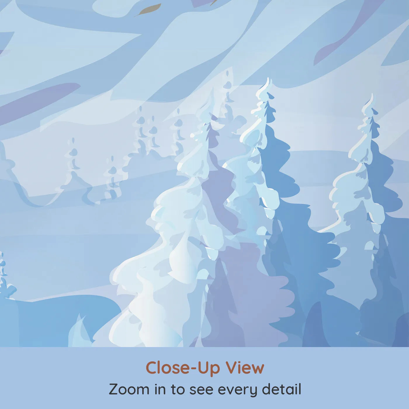 Close-up view of Whimsy Tots' Cozy Winter Cabin Wall Mural (Turn Their Room into a Snowy Mountain Retreat).Gender-Neutral