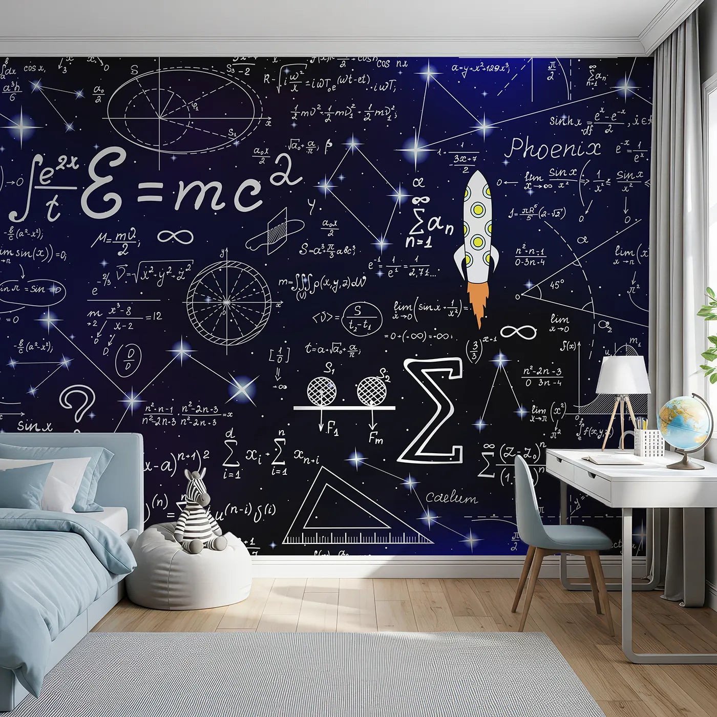 Front view of Whimsy Tots' Cosmic Equations Wall Mural