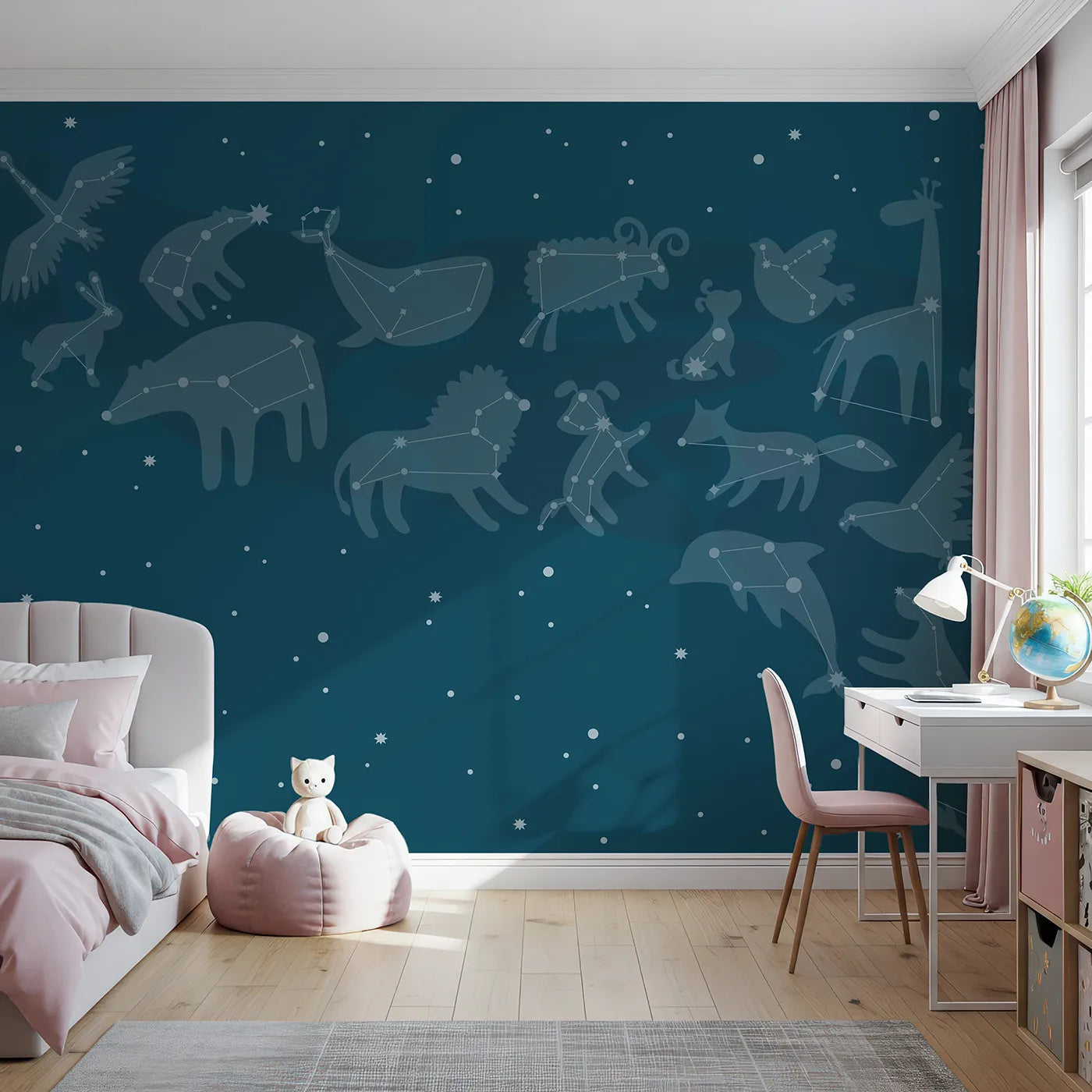 Front view of Whimsy Tots' Animal Constellations Wall Mural