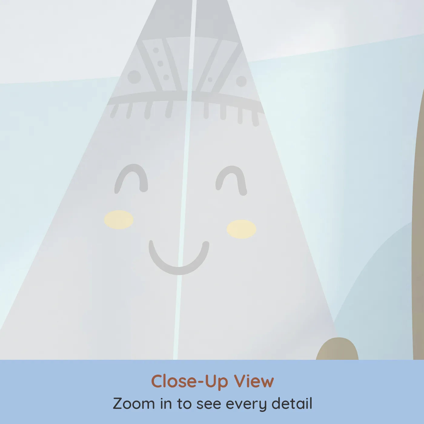 Close-up view of Whimsy Tots' Smiling Teepee Desert Wall Mural (Turn Their Room into a Sweet and Sunny Desert).Gender-Neutral