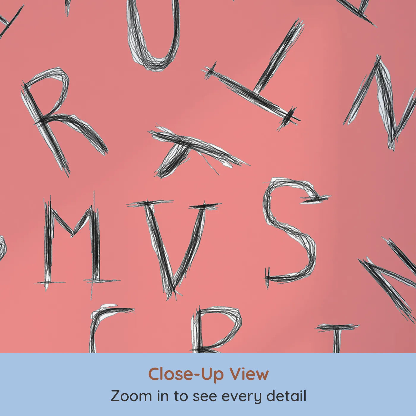 Close-up view of Whimsy Tots' Scattered Letters Wall Mural in Pink (Turn Their Room into a Playground for Words).Best for Girls