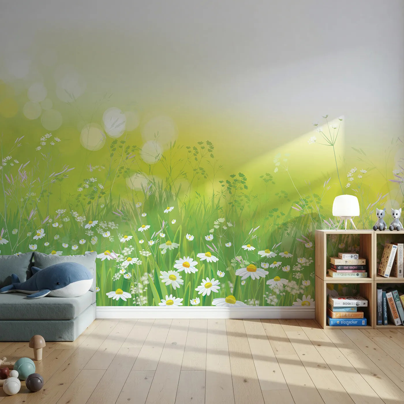 Front view of Whimsy Tots' Summer Wildflower Meadow Wall Mural