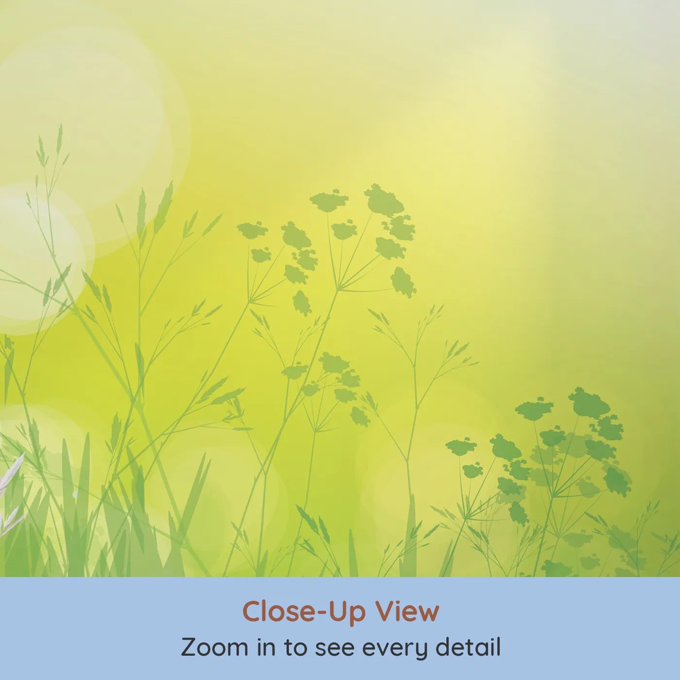 Close-up view of Whimsy Tots' Summer Wildflower Meadow Wall Mural (Turn Their Room into a Sun-Kissed Daisy Field).Gender-Neutral